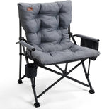 EVER ADVANCED Padded Oversized Folding Camping Chair for Adults, Heavy Duty Lawn Chair with Side Pockets, Portable Collapsible Quad Chair for Outside, Support Up to 500lbs, Grey