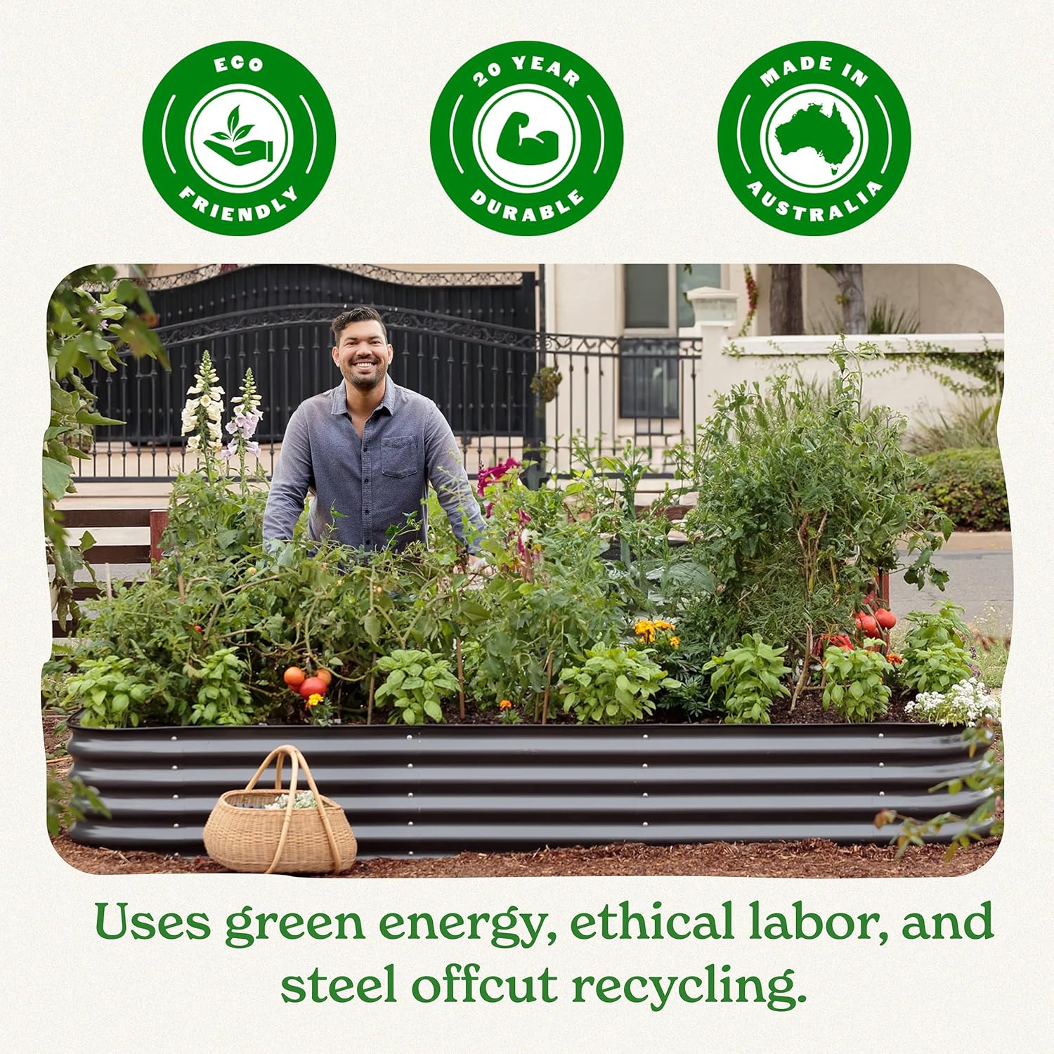 Epic Gardening 5-in-1 Modular Galvanized Raised Garden Bed Kit  29" Tall Food-Safe Metal Planter Box  Large Raised Garden Beds Outdoor for Vegetables  Flowers  Herbs & Fruits - Mist Green
