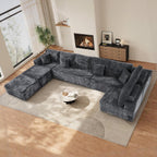 177'' Cloud Couch, Comfy Fluffy Oversized Modular Sectional Couches for Living Room, 8 Seater Modern Plush Corduroy Large Boneless Couch with Ottoman, Deep Seat, No Assembly Required, Dark Grey