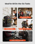 VEVOR Tool Backpack with Tools, 65 Pockets, Heavy-duty Tools Storage Organizer Bags with Laptop Compartment & Molded Base, Electrician Jobsite Backpack for Electrician, Repairman, and HVAC Techs