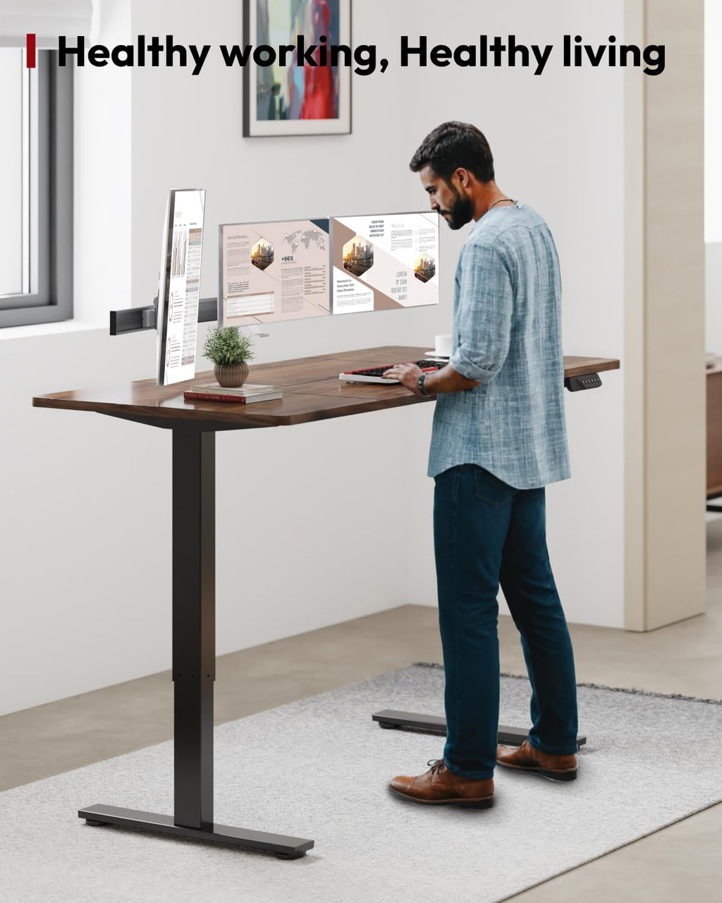 SANODESK Dual Motor Electric Standing Desk 71 x 32 Inches, Height Adjustable Sit Stand Desk with Large Splice Board for Home Office, Computer Workstation, Study & Gaming, Black Frame/Black Walnut Top