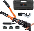 HoldwellS Copper Pipe Crimping Tool 3 VUS Jaws (1/2",3/4",1") for Copper Pipes 360° Rotatable Head with Pipe Cutter & Deburring Tool, Copper Tube for Narrow Space/Tee/Elbow Fittings with Carrying Case