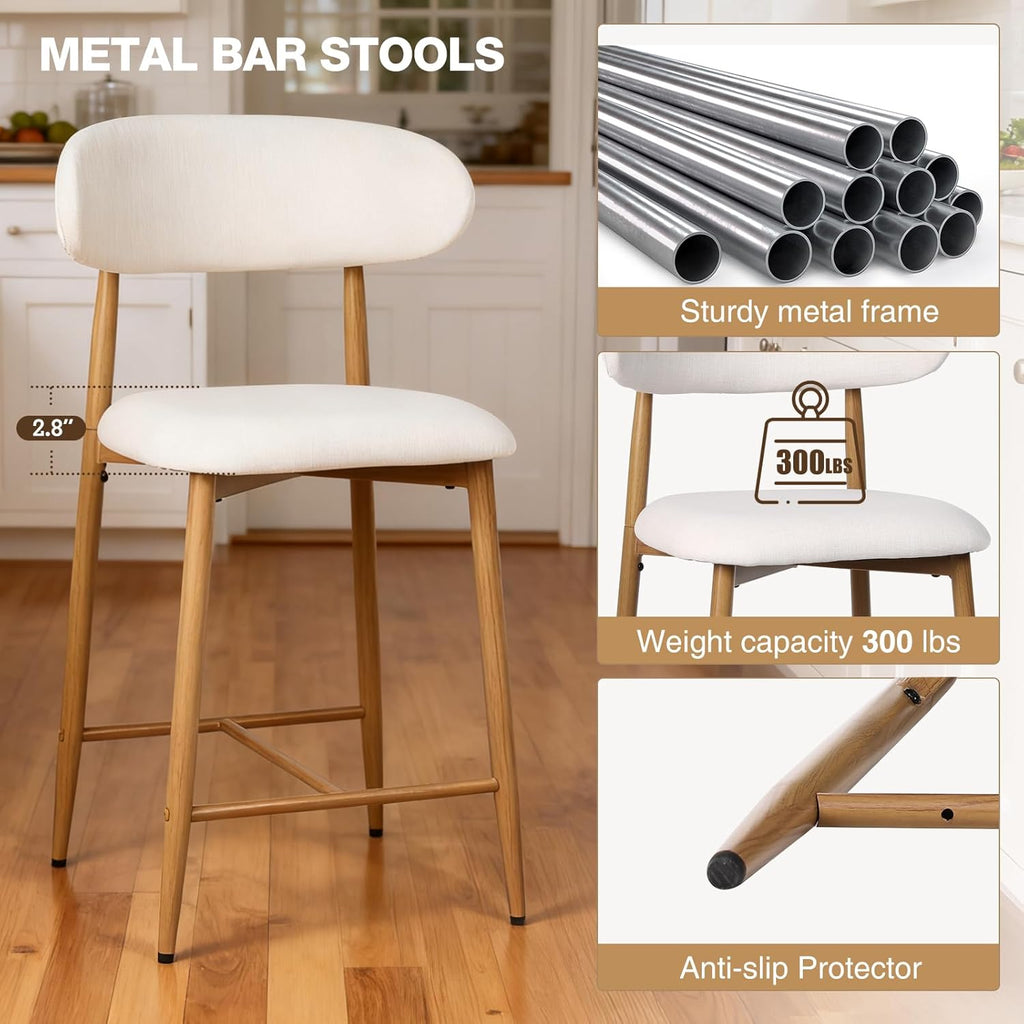 AQO Counter Height Bar Stools Set of 4, Upholstered Counter Stools Modern Barstools with Metal Legs for Kitchen Island Dining Room, Beige