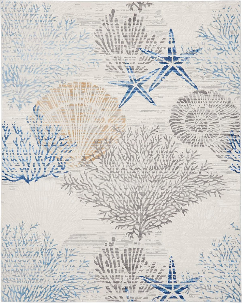 Nourison Home Pompeii Ivory Grey Blue 7'10" x 9'10" Area Rug - Easy Clean, Non Shedding, Bed Room, Living Room, Dining Room, Kitchen (8' x 10')