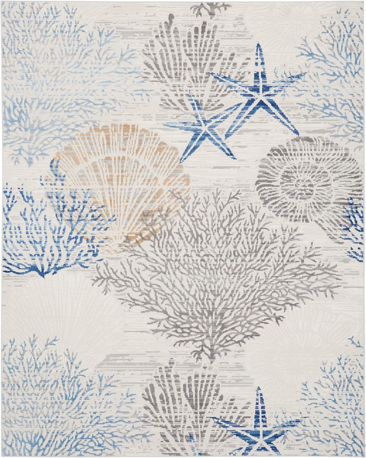 Nourison Home Pompeii Ivory Grey Blue 7'10" x 9'10" Area Rug - Easy Clean, Non Shedding, Bed Room, Living Room, Dining Room, Kitchen (8' x 10')