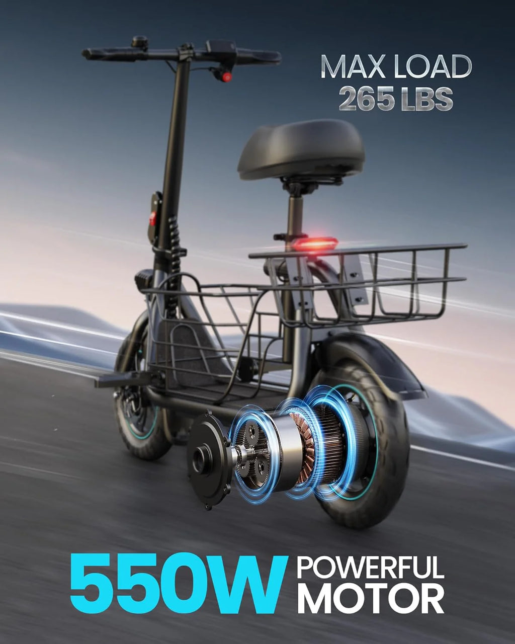 Adults Electric Scooter with Large Middle Basket