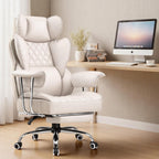 COMHOMA Big and Tall Office Chair, High Back Leather Gaming Chair with Footrest, Executive Ergonomic Office Chairs with Pocket Spring Lumbar Support and with Outward Fixed Soft Armrests