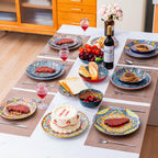 24 Pieces Dinnerware Sets, Ceramic Plates and Bowls Set, Microwave and Dishwasher Safe, Scratch Resistant, Bohemian Style Dishware Set, Service for 6