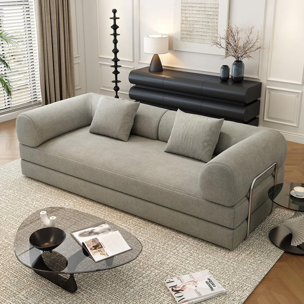 78.8" Modular Sofa Bed - 4-in-1 Convertible Design with Corduroy Fabric and High Density Sponge, Removable Cover and Fixed Frame