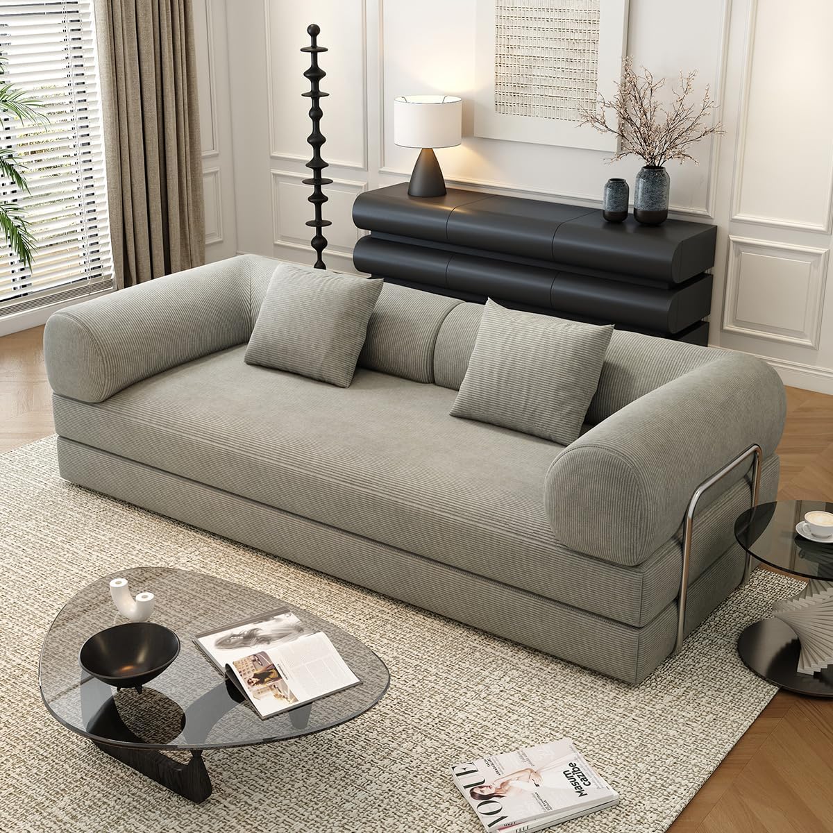 78.8" Modular Sofa Bed - 4-in-1 Convertible Design with Corduroy Fabric and High Density Sponge, Removable Cover and Fixed Frame