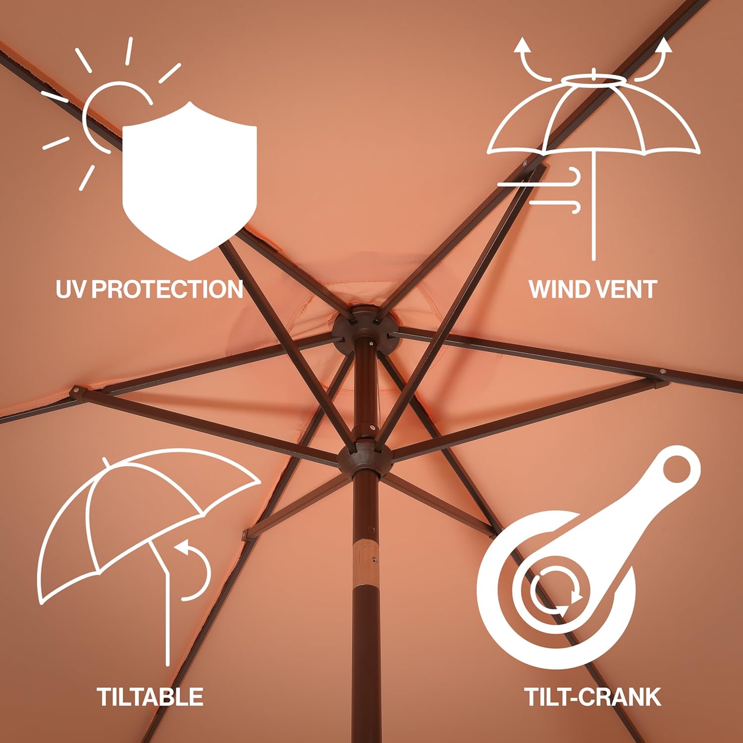 JONATHAN Y UMB1001 Collins 9 ft. Classic Cottage Tassel Market Patio Umbrella with Auto-Tilt  Crank  Wind Vent and UV Protection