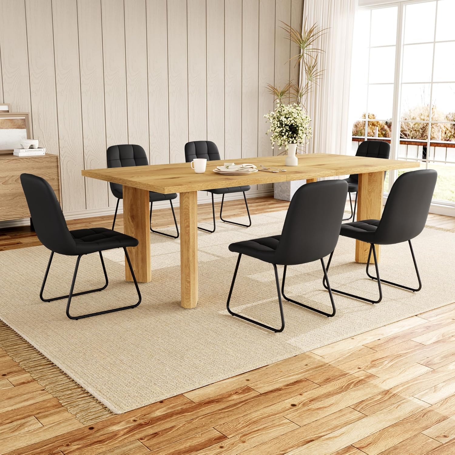 Extendable Dining Table for 6-8 People, 63 to 78.7 Inch Rectangular MDF Table, Farmhouse Rustic Style, Space-Saving Design for Dining Room, Kitchen, Meeting