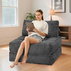HABUTWAY Folding Sofa Bed, Convertible Sleeper Chair Bed w/Dual-Pillow & Handle, Foldable Floor Sofa Lounge w/Back Support for Living Room, Bedroom, Apartment, Office, Single, Grey