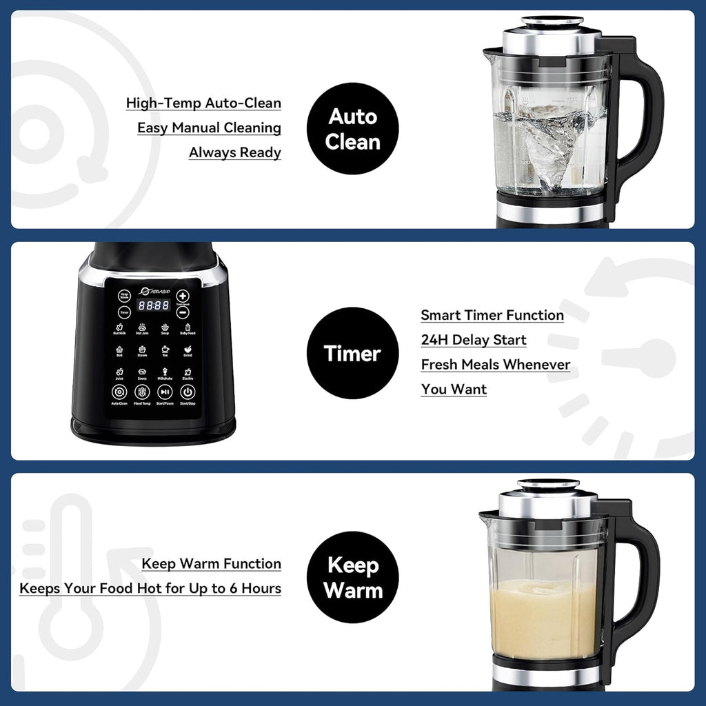 Glass Blenders for Kitchen with Tamper, Blender for Smoothies, Professional Blenders 1500W Motor, 9 Adjustable Speeds, 14 Preset Programs, High-Speed Heating Blender for Nut Milk, Soups, Sauces & More