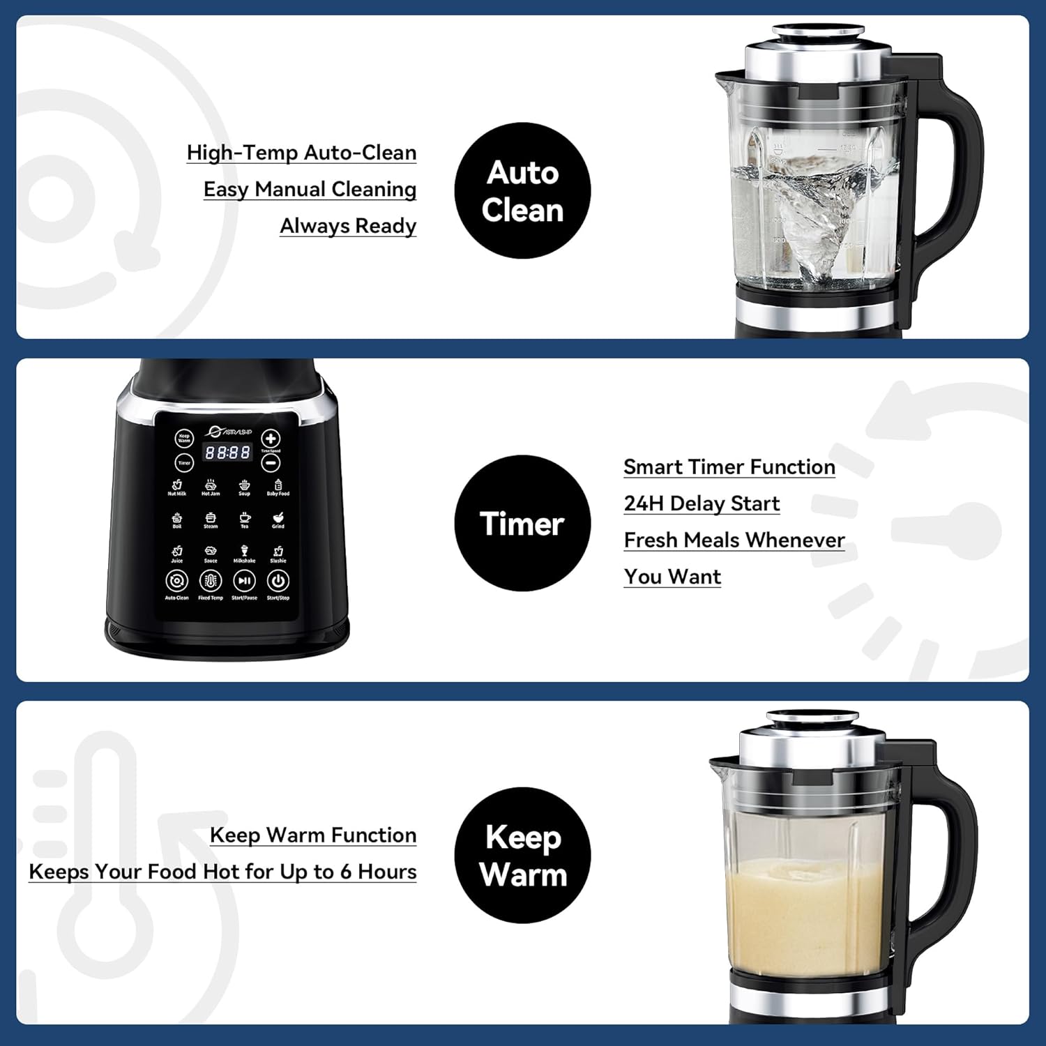 Glass Blenders for Kitchen with Tamper, Blender for Smoothies, Professional Blenders 1500W Motor, 9 Adjustable Speeds, 14 Preset Programs, High-Speed Heating Blender for Nut Milk, Soups, Sauces & More