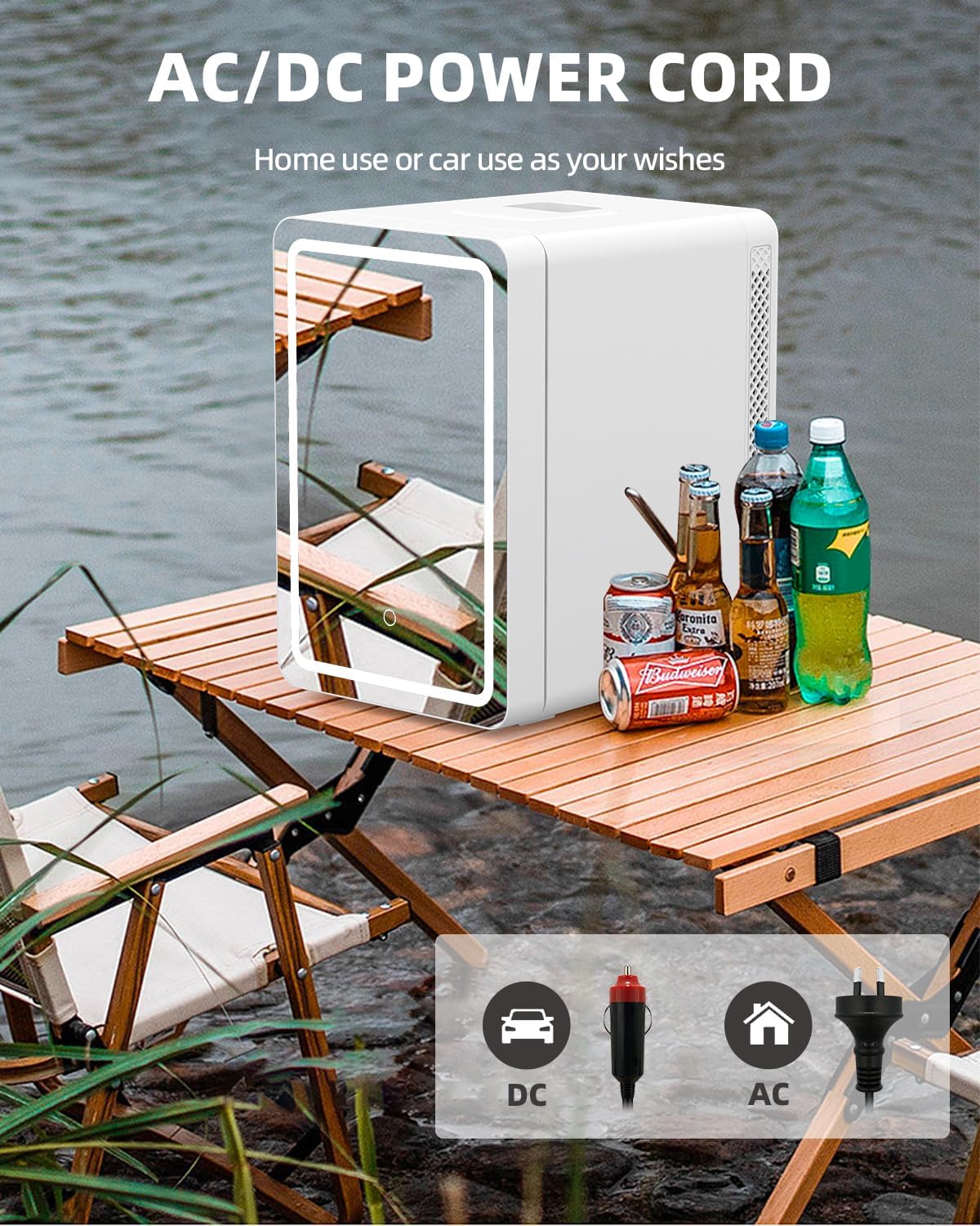 Kikihouse 20L Mini Skincare Fridge with Mirror & LED Lighting, 3-Mode Dimmable, Cooler & Warmer with Drip Tray for Makeup, Cosmetic, Beauty Fridge for Bedroom, Vanity, Car & Home Use