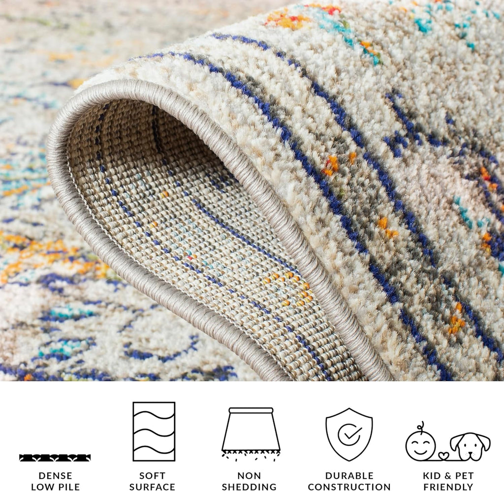 SAFAVIEH Madison Collection Area Rug - 9' x 12', Grey & Light Blue, Boho Chic Medallion Distressed Design, Non-Shedding & Easy Care, Ideal for High Traffic Areas in Living Room, Bedroom (MAD447F)
