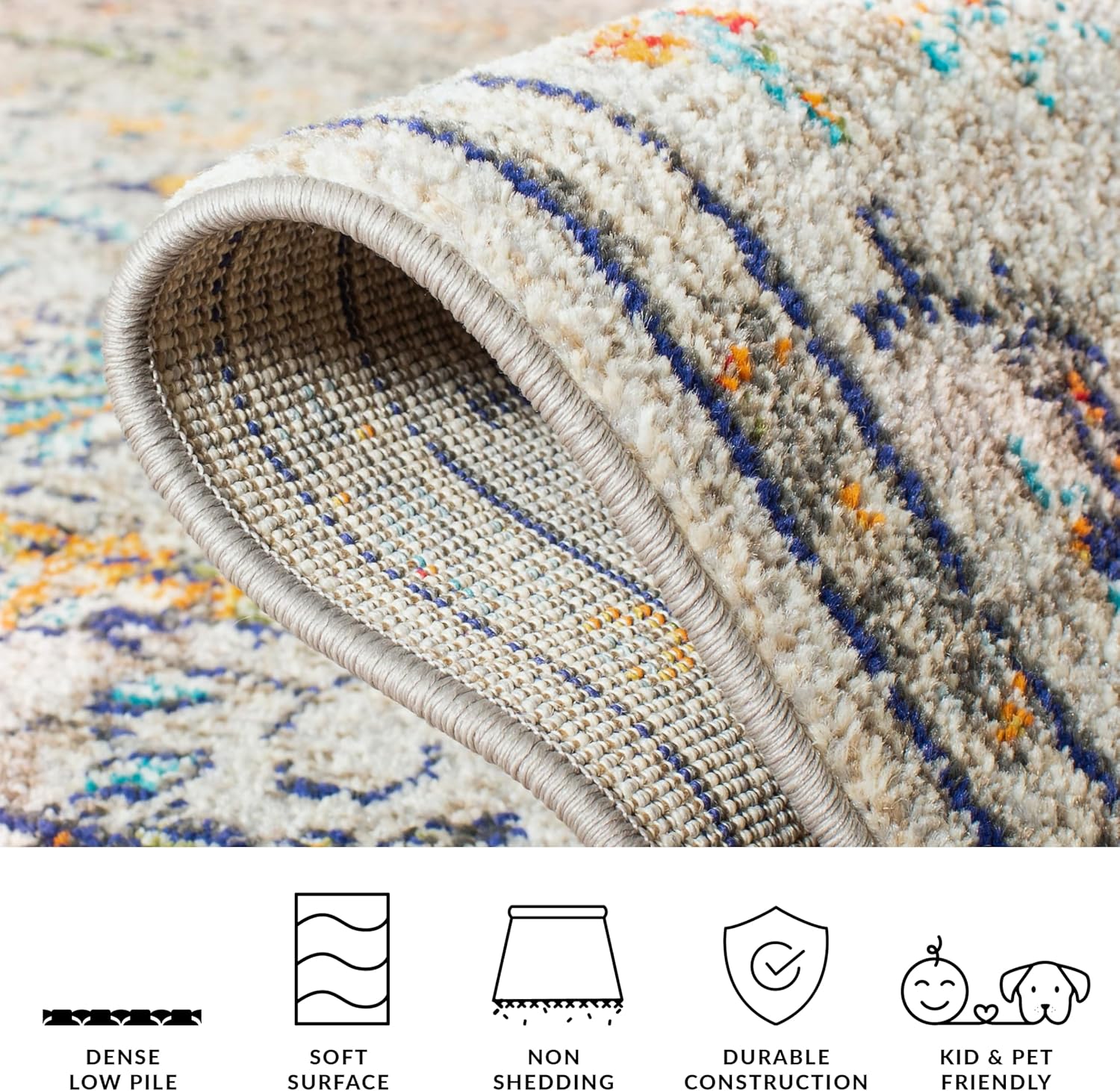SAFAVIEH Madison Collection Area Rug - 9' x 12', Grey & Light Blue, Boho Chic Medallion Distressed Design, Non-Shedding & Easy Care, Ideal for High Traffic Areas in Living Room, Bedroom (MAD447F)