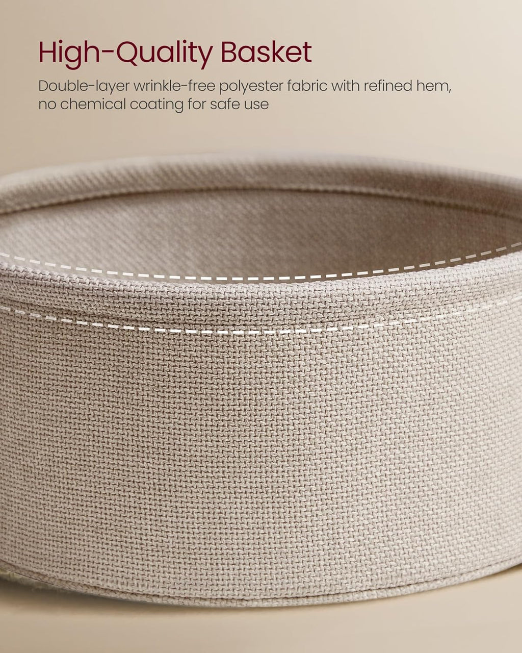 VASAGLE LILEA Collection - Coffee Table with Storage, Round Center Table for Living Room with Fabric Basket, Modern Style, Metal Frame, Matte White and Camel Brown ULCT244W10