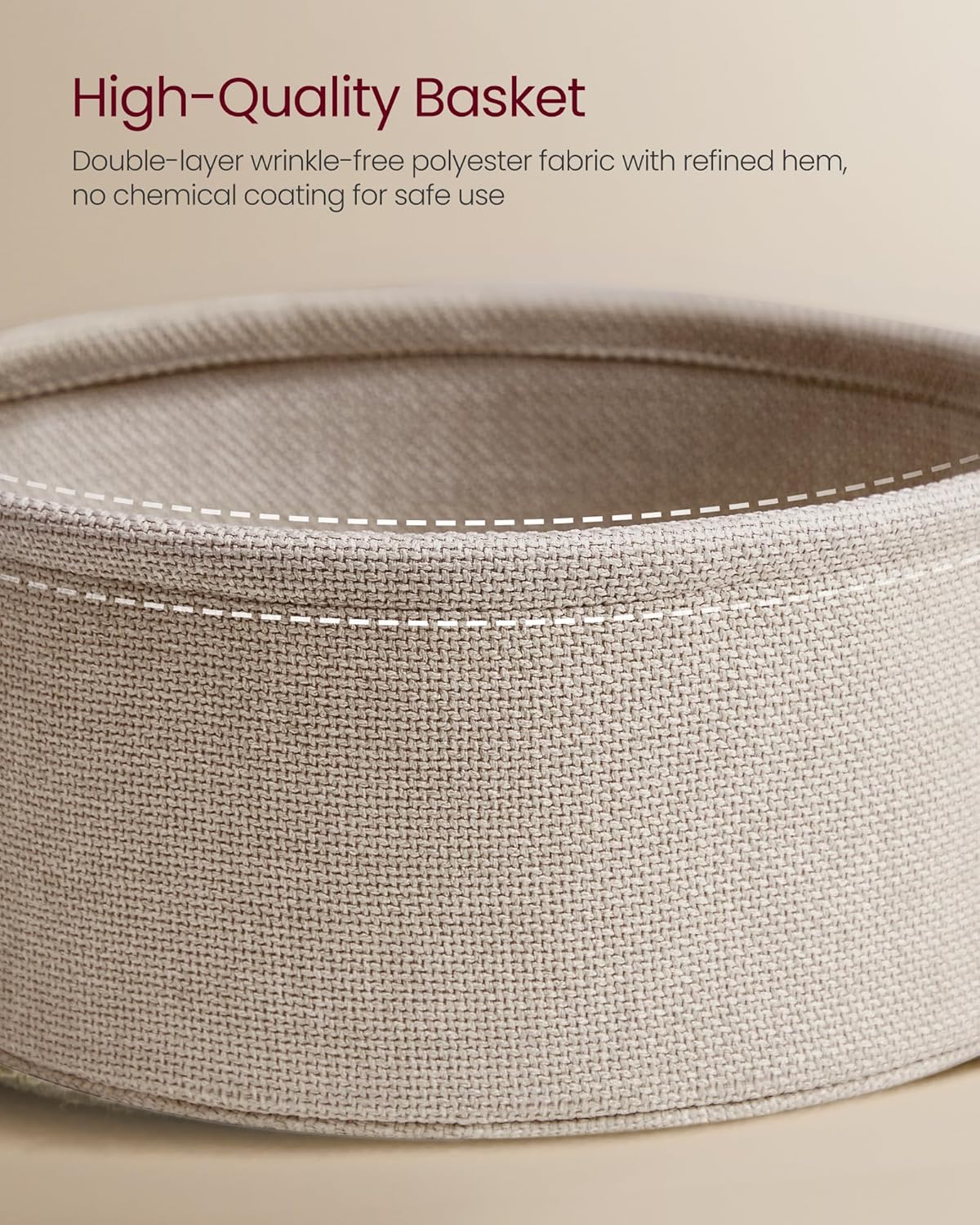 VASAGLE LILEA Collection - Coffee Table with Storage, Round Center Table for Living Room with Fabric Basket, Modern Style, Metal Frame, Matte White and Camel Brown ULCT244W10