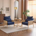 Karl home Cozy Chenille Accent Chair with Lumbar Pillow & Rattan Arms Modern Lounge Chair for Living Room, Bedroom, Reading Nook, Blue