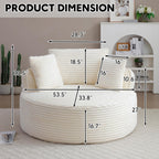 Oversized Round Chair Lounge Chaise Indoor, 53.5" Corduroy Boneless Round Chair, Fluffy Single Deep Seat Cloud Sofa Chairs, Modern Circle Chaise Lounge for Bedroom, Living Room, Beige White