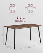 VASAGLE Dining Table for 4-6 People, Modern Farmhouse Dining Room Table, Quick Assembly, Heat-Resistant Tabletop, 55.1 x 29.5 x 29.5 Inches, for Kitchen, Natural Walnut and Ink Black UKDT100K02V2