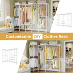 H5 Extra Large Heavy Duty Clothes Rack, Wire Garment Rack, Freestanding Clothing Rack for Hanging Clothes, Wardrobe Closet with Adjustable Shelf, 93.3" Wx15.7 Dx75.4 H, White, Load 1400 lbs