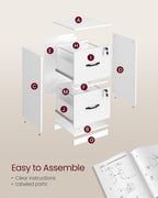 VASAGLE 2 Drawers File Cabinet with Lock, Printer Stand, Office Filing Cabinet Organizer, for A4 and Letter Size Documents, Cloud White UOFC061W14