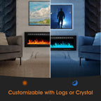 80 inch Ultra-Thin Electric Fireplace Recessed and Wall Mounted with Touch Screen Control Panel/Remote Control- Timer,Realistic 5 Flame - Log & Crystal Hearth Options
