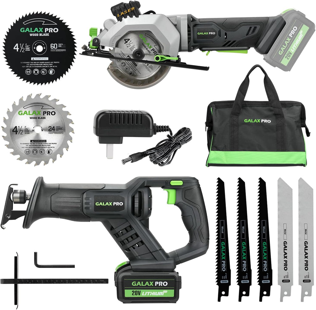 GALAX PRO Cordless Circular and Reciprocating Saw Combo Kit with 1pcs 4.0Ah Lithium Battery and One Charger, 7 Saw Blades and Tool Bag