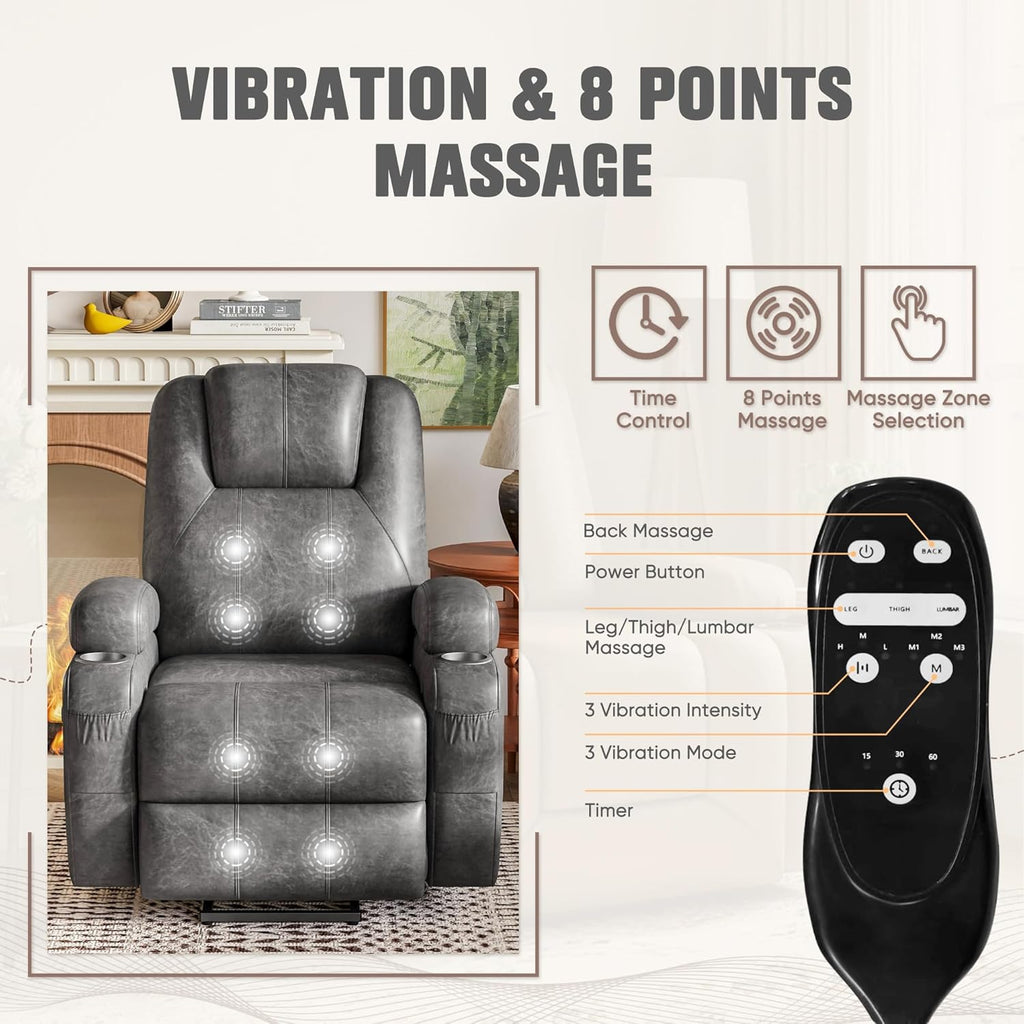 Flamaker Power Lift Recliner Chair Electric Lift Recliner for Elderly Power Lift Recliner Chair with Cup Holders Side Pockets for Living Room (Leathaire, Light Black)