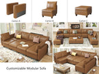 EASE MOOSE Faux Leather Sectional Sleeper Modular Sofa Modular Couch with Storage, Convertible Faux Leather Modular U Sectional Sleeper Sofa Couch Brown