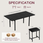 VECELO 7-Piece Dining Table Set with 6 Square Stools, 63" Expandable Kitchen Table with USB Charging & Metal Frame for 2/4/6, Wood Dinette Perfect for Small Spaces, Easy Assembly, Black