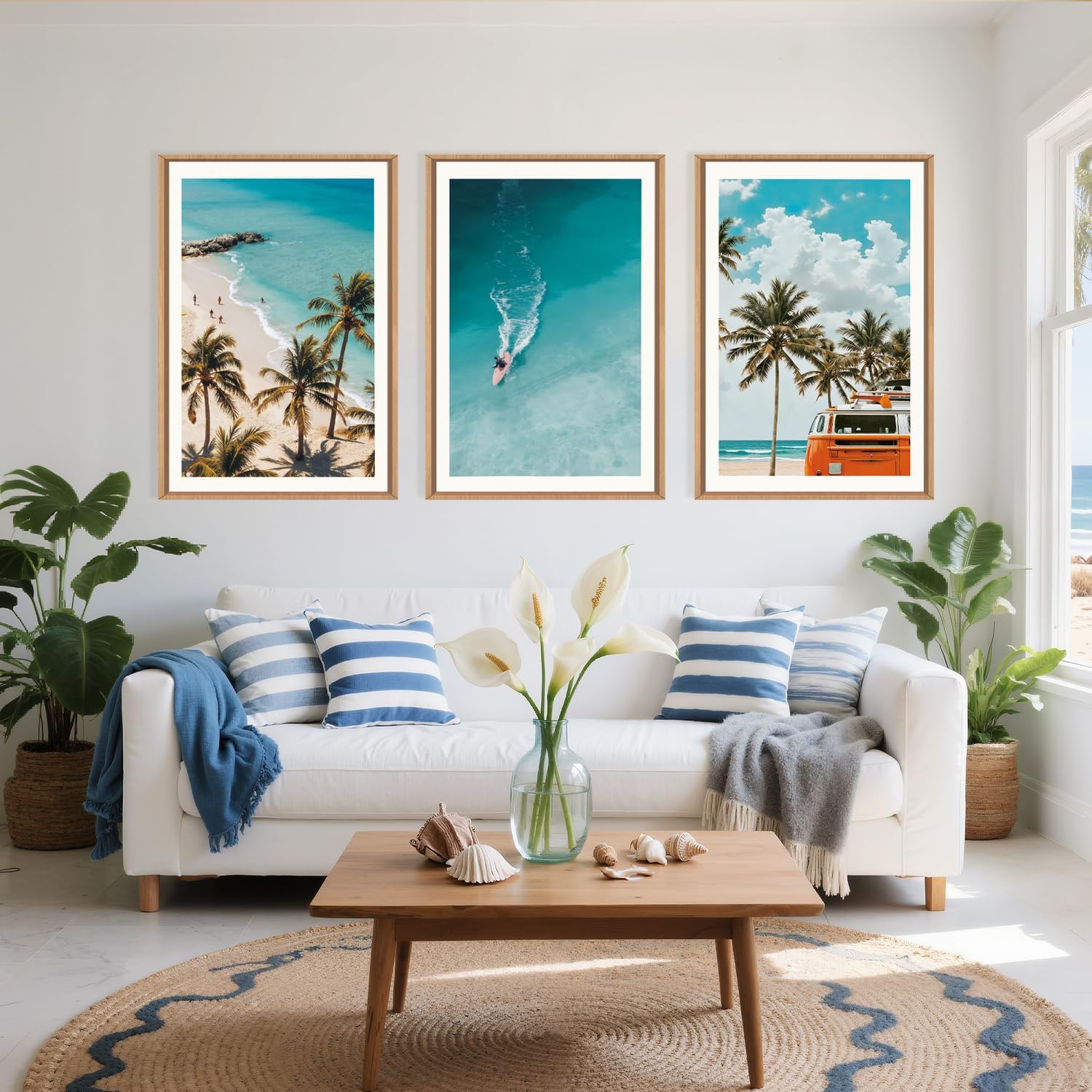 LHIUEM Large Nature Surfboard Beach Framed Canvas Wall Art,Summer Ocean Surfing Wall Decor,Palm Trees Wall Painting,Modern Picture Artwork for Living Room,Bedroom,Dining Room,Office -16"x24"x3