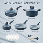 CAROTE 14 Pcs Ceramic Cookware Set, Pots and Pans Set Non Stick with Ceramic Coating, Induction Kitchen Sets
