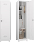 Metal Garage Storage Cabinet,Broom Closet Storage Cabinet,Utility Closet Cabinet for Broom,Garage,Kichen,White