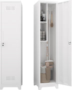 Metal Garage Storage Cabinet,Broom Closet Storage Cabinet,Utility Closet Cabinet for Broom,Garage,Kichen,White