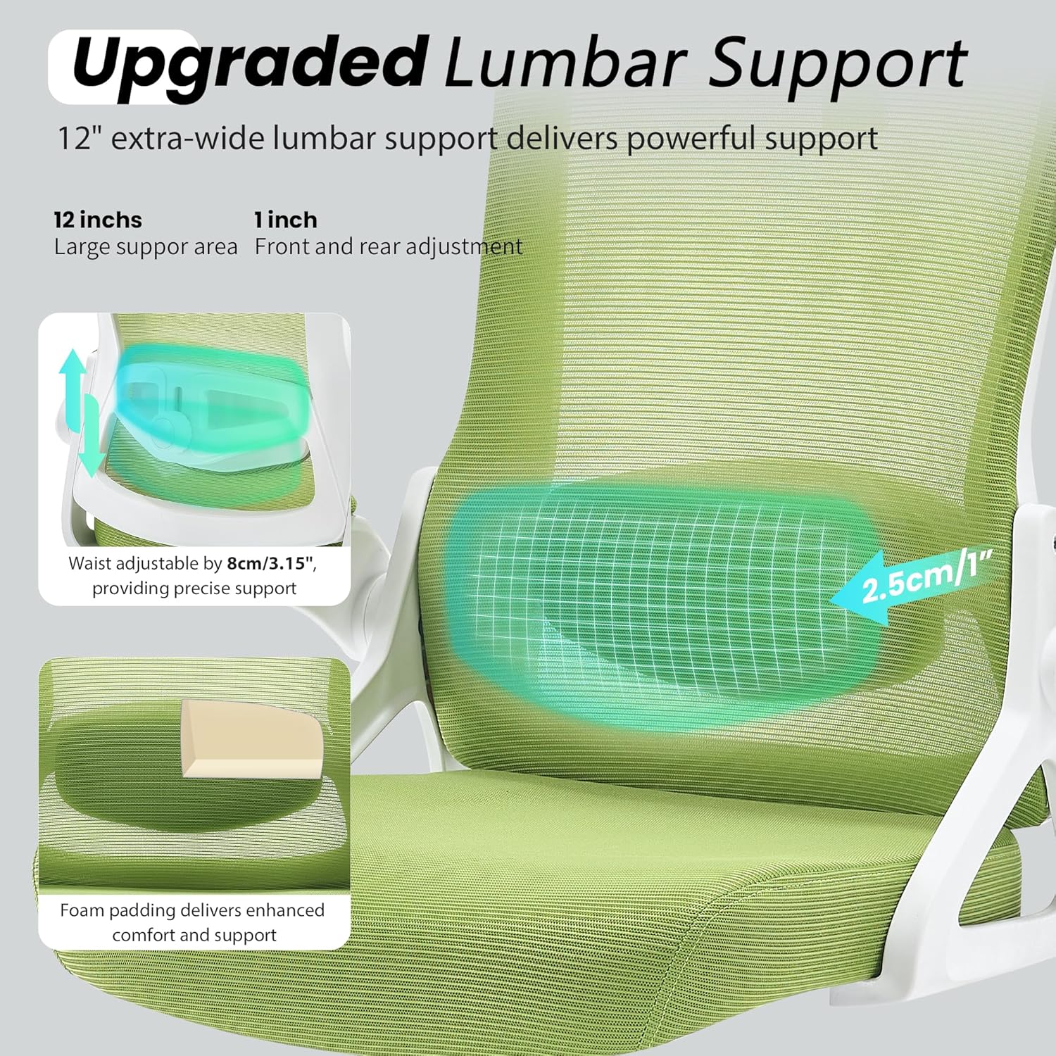Fizzin Ergonomic Office Chair, 400 LBS Desk Chair with Adjustable Lumbar Support, High Back Breathable Mesh Computer Chair Rolling Work Swivel Task Chairs, Comfy Home Office Desk Chair (Green)