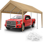 10x20FT Carport Canopy Replacement Cover Heavy Duty Waterproof & UV Protected, All Weather Car Shade Canopy with Ball Bungees (Beige, 10'x20', Frame is not Included)