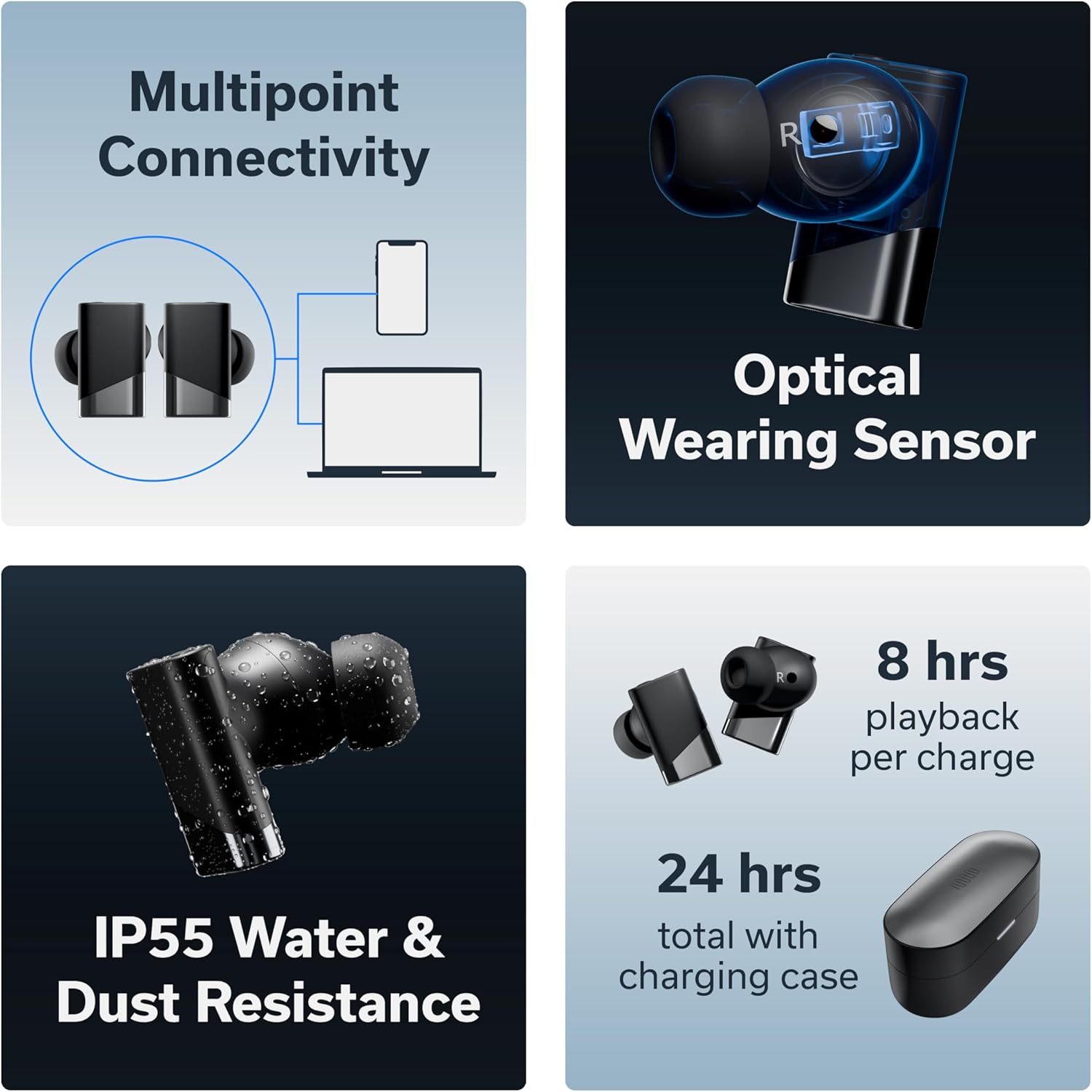 Status Pro X Wireless Earbuds  Triple Speaker Driver  Hi-Res Audio with LDAC  52dB ANC  6 Beamforming Mics with VoiceLoom AI for Clearest Calls
