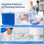 Giantex Portable Washing Machine, 17.6lbs Compact Washer Spinner Combo with Pump Drain, Twin Tub 11lbs Wash & 6.6lbs Spin, Lavadoras Portatiles for Apartment RV Dorm College (White & Blue)