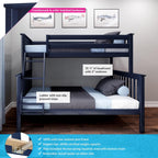 Max & Lily Bunk Bed Twin Over Full Size with Ladder, Solid Wood Platform Bed Frame with Ladder for Kids, 14" Safety Guardrails, Easy Assembly, No Box Spring Needed, Blue