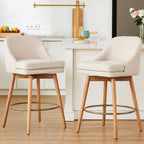 Modern Bar Stools Set of 2,Swivel Counter Height Bar Stools with Soft Upholstered Back,Thick Seat,Wooden Legs, 27" Counter Stools for Kitchen Island (Sand, 2 Pieces - 27" Counter Height)