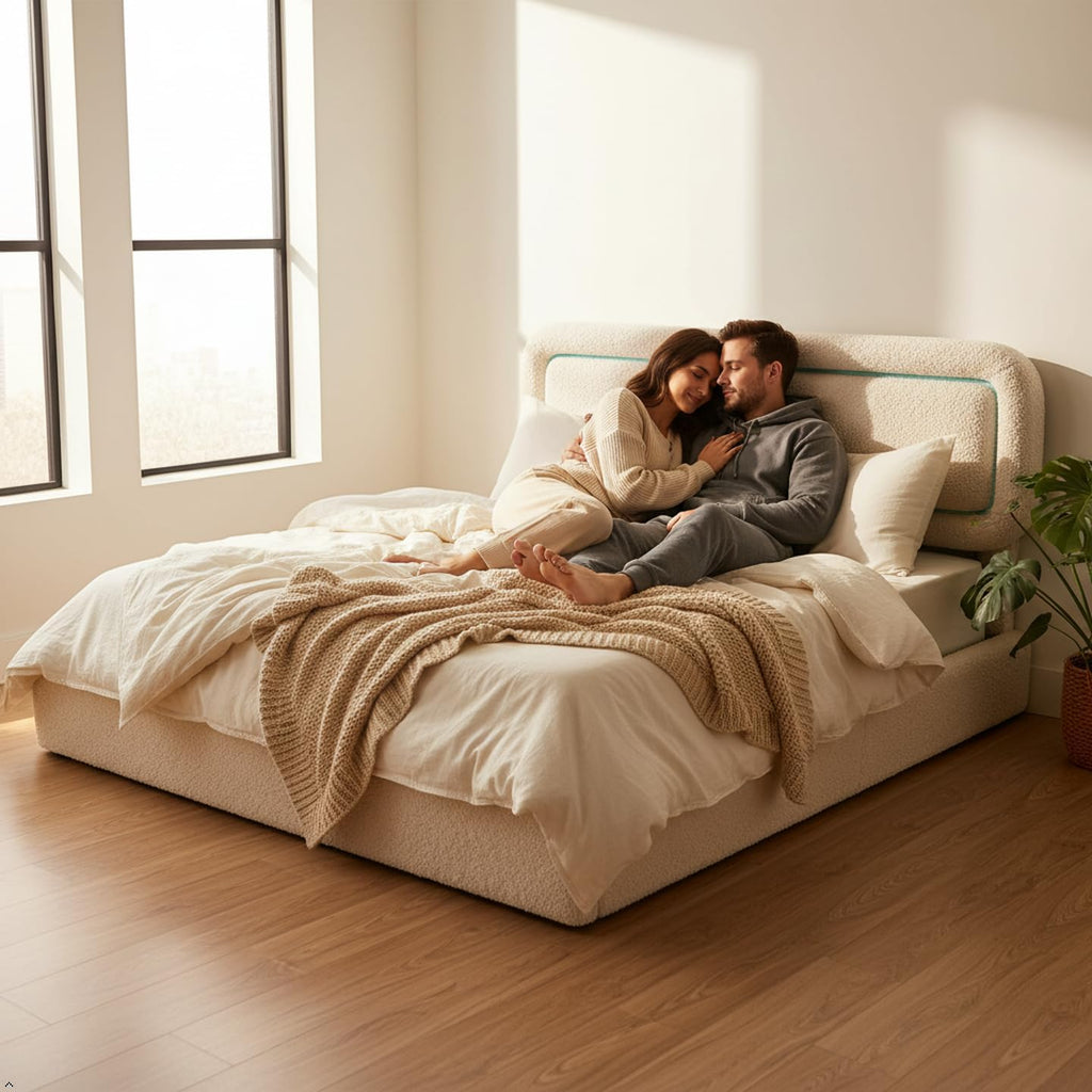 Cloud Bed Frame King,Soft King Size Bed Frame and Headboard,Boucle Upholstered King Platform Bed Frame,Anti-Collision Round Corners,No Box Spring Needed,Modern,Beige