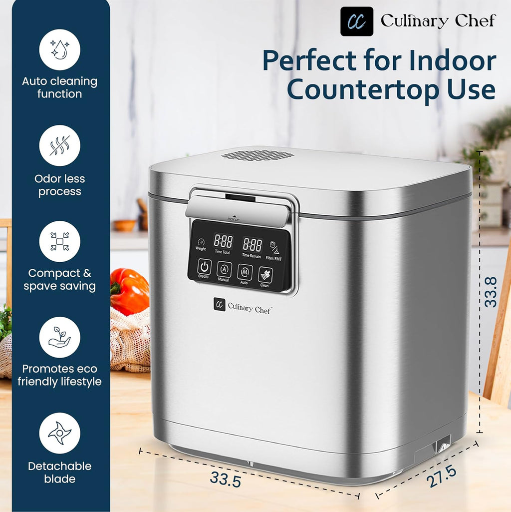 MAGNAVOX Home Culinary Chef Series, 1GALLON Smart Electric Food Waste Composter, Stainless Steel
