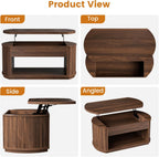 FABATO Oval Lift Top Coffee Table with Storage, Mid Century Modern Coffee Table for Living Room, 2 Tier Center Table with Lift-Top, 41.7" Fluted Wood Table for Reception Room, Home Office, Walnut