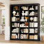 FACBOTALL 71" Triple Wide Bookshelf, 6 Tier Tall Bookshelf, Large Book Shelf with Curved Baffle, 63.4" Wide Bookcase with 18 Open Display Shelves for Living Room, Study, Black