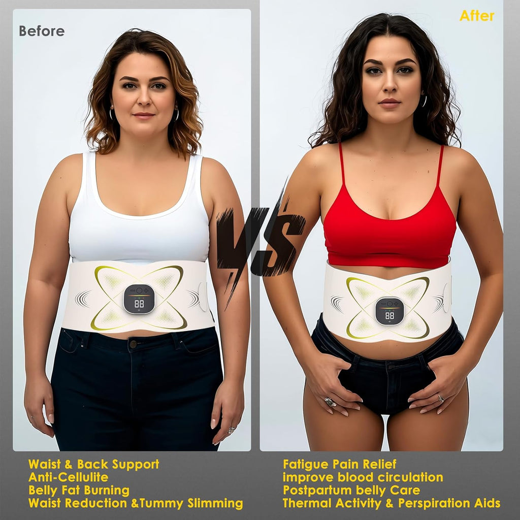 Abs Stimulator Abdominal, ab Belt Muscle Stimulator with Heat for Belly Fat Loss, Stomach Cellulite Melting, Postpartum Care Smooth & Firming, Lower Back Massager for Pain Relief Women Men Gifts