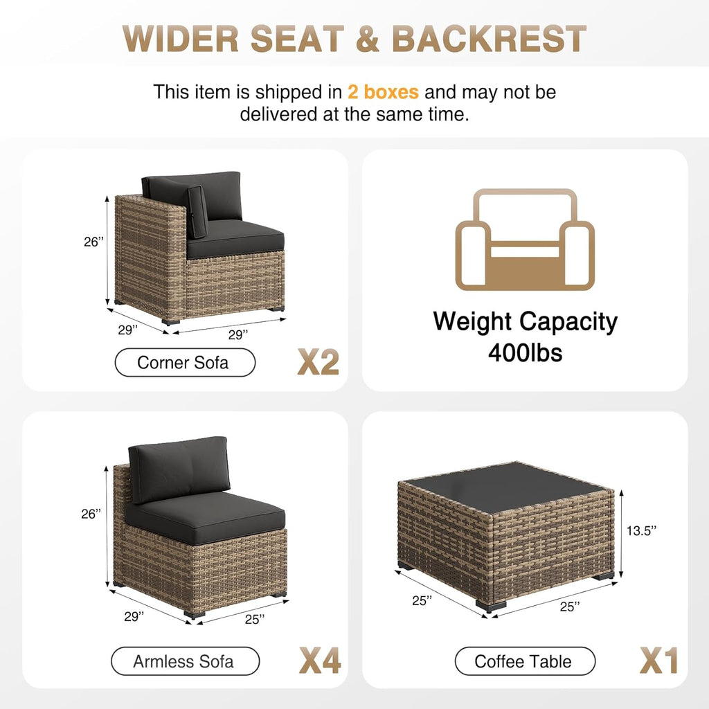 Aoxun Patio Furniture Sets  7-Piece Outdoor Patio Furniture with Thick Cushions  Wicker Outdoor Conversation Set Sectional Sofa for Backyard  Poolside  Garden